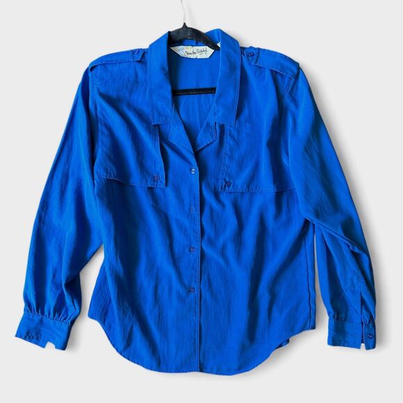Vintage Diane von Furstenberg DVF Blue Button Down Blouse Women’s Size L - Picture 1 of 9